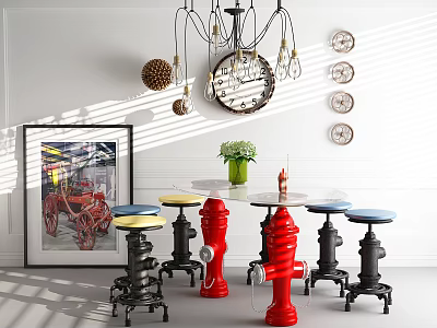 Industrial LOFT round table and chair chandelier combination 3d model
