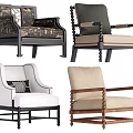 Vintage And Modern Accent Chairs With Fabric Upholstery Wooden Armrests And Neutral Colors