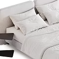 Minimalist Modern Bedroom Interior With White Bedding Upholstered Headboard And Wooden Nightstand