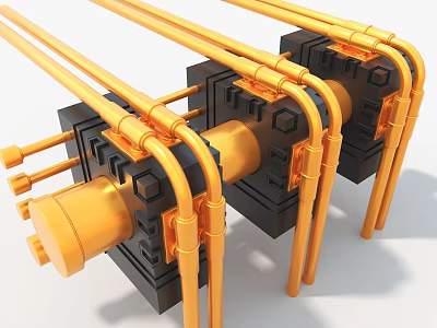Modern Industrial Equipment With Golden Pipes Black Connectors And Cylindrical Structures 3d model