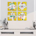 Four Yellow Square Paintings With Various Patterns On Living Room Wall Decor 3d model