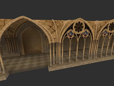 European Architecture With Gothic Arches Stained Glass Windows And Stone Columns 3d model