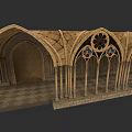 European Architecture With Gothic Arches Stained Glass Windows And Stone Columns
