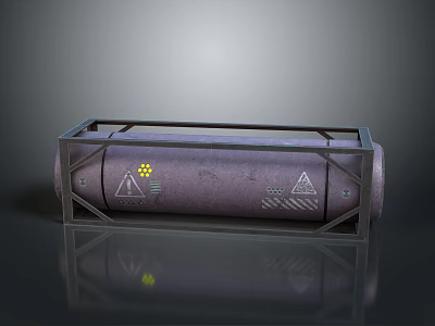 Industrial Cylindrical Tank With Metal Frame And Radioactive Warning Signs 3d model