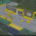 Science Themed Park Landscape With Yellow Facilities Wooden Deck Green Plants And Exhibition