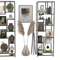 Elegant Modern Decorative Cabinet With Shelves Vases Green Plants Artworks And Lamps
