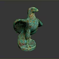 Turquoise Eagle Sculpture with Gold Red Patterns and Decorative Base 3d model