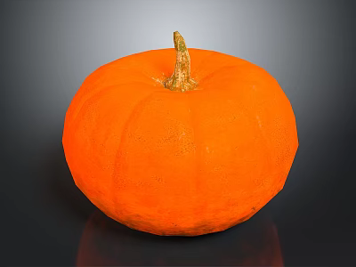 Vibrant Orange Round Pumpkin With Green Stem And Smooth Texture Isolated On Dark Background 3d model