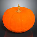 Vibrant Orange Round Pumpkin With Green Stem And Smooth Texture Isolated On Dark Background