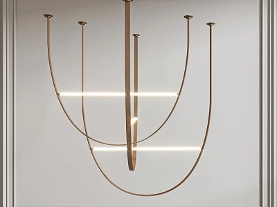 Modern Brass Chandelier With Curved Lines And LED Light For Interior Design 3d model