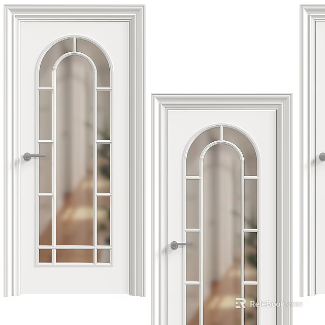White Hinged Doors With Arched Glass Panels And Modern Door Frames Design 3d model