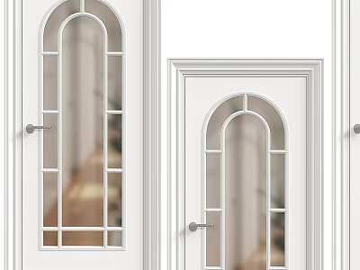 White Hinged Doors With Arched Glass Panels And Modern Door Frames Design 3d model