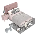 Cozy Kids Bed with Pink Upholstered Headboard Gray Pink Linens Stuffed Toys and Geometric Rug