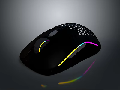Black Perforated Gaming Mouse With RGB Lighting And Colorful LED Effects 3d model