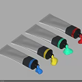 Colorful Paint Tubes With Silver Bodies And Different Colored Nozzles Four Household Supplies