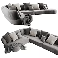 Modern Gray L shaped Sectional Sofa with Multiple Pillows and Soft Throw Blanket 3d model