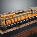 Vintage Yellow And Green Train Model On Display Base With Dark Background
