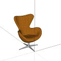 Modern Brown Leather Accent Chair With Curved Backrest And Metal Swivel Base