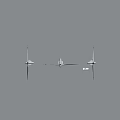Three Industrial Wind Turbines With White Bodies And Red Marked Blades