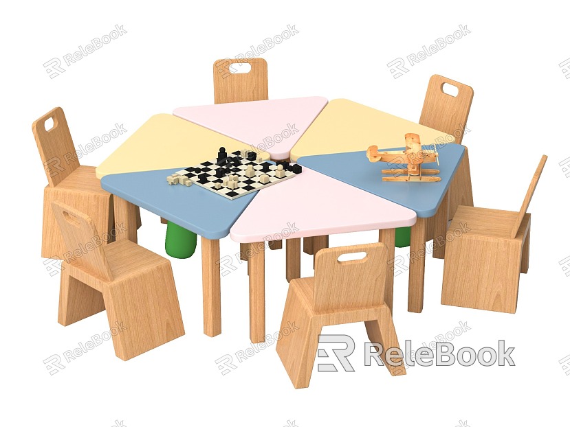 Children's Table and Chair Combination Children's Furniture Children's Handmade Table Cartoon Table and Chair model