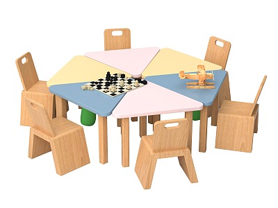 Children's Table and Chair Combination Children's Furniture Children's Handmade Table Cartoon Table and Chair model