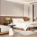 Hotel Guest Room Modern Interior With King Bed Wooden Headboard And Decorative Flowers