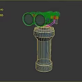 Blue Binocular Sculpture Carving With Cylindrical Metal Stand And Artistic Design