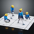 Children Wearing Yellow Helmets And Blue Jackets Playing On White Mat