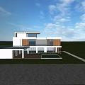 Modern Detached Villa With White Exterior Large Glass Windows Swimming Pool And Green Lawn