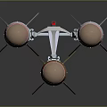 Three White Military Guided Missiles With Yellow Stripes And Brown Noses
