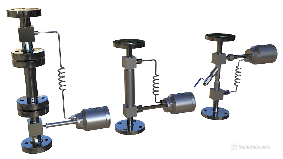 Industrial Equipment Valves With Spring Mechanisms And Flange Connection Components 3d model 
