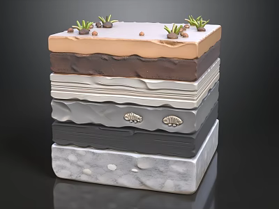 Sofa And Coffee Table Set With Layered Brown Gray Marble Textures Small Plants And Pebbles 3d model