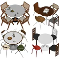 Various Modern Dining Table Sets with Round Tables and Colorful Chairs 3d model