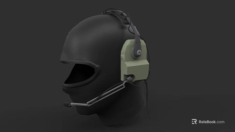 Professional Black Tactical Helmet With Headphones And Microphone Communication Gear 3d model 