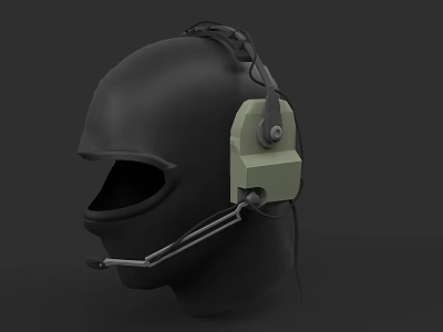 Professional Black Tactical Helmet With Headphones And Microphone Communication Gear 3d model