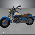 Blue Classic Motorcycle With Brown Quilted Seat Chrome Engine Parts And Red Tank Accents