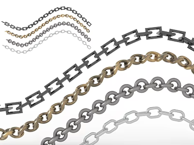 Assorted Decorative Chains With Square And Round Link Designs In Gold Silver Black 3d model