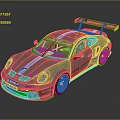 Porsche Race Car With Silver Gray Body Blue Stripes Rear Spoiler And Sporty Wheels