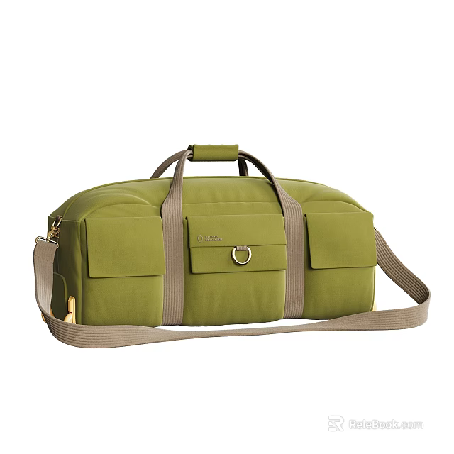 Olive Green Duffel Bag With Side Pockets Front Buckle And Adjustable Shoulder Strap 3d model