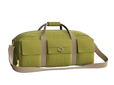 Olive Green Duffel Bag With Side Pockets Front Buckle And Adjustable Shoulder Strap 3d model