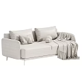 Stylish Modern Velvet Double Seater Sofa With Decorative Pillows And Soft Tassel Throw Blanket
