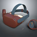 VR Headset Case With Brown Blue Design Stitching Details And Circular Controller 3d model