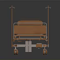 Orange Hospital Bed With Adjustable Backrest Metal Frame And Rolling Wheels 3d model
