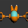 Futuristic Orange Spacecraft Featuring Blue Transparent Cockpit And Protruding Modules For Cosmic Exploration