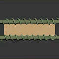 Two Green Spiral Decorative Objects With Light Colored Board In Between