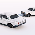 Two White Old Worn Rusty Vintage Cars Against White Background