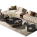 Beige Sofa and Coffee Table Set with Cushions Green Plant Decorative Sculpture on Light Rug