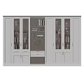 Modern White Bookcase With Glass Doors Drawers Books Decorations And Green Plant