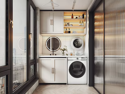 balcony laundry cabinet washing machine drying rack 3d model