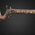 Antique Decorated Flintlock Pistol With Carved Dragon Design And Wooden Stock
